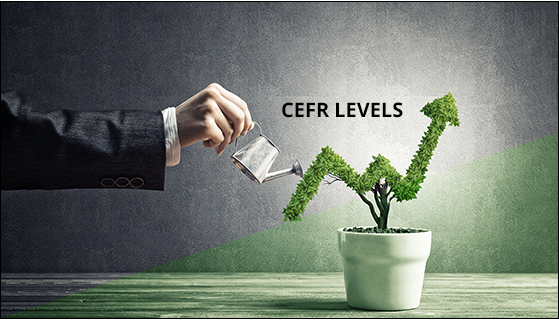 Watering plant illustration with CEFR levels rising